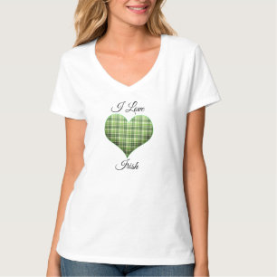 Retro grünes kariertes Herz St Patrick I Liebe Iri T-Shirt