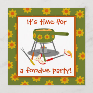 Retro grünes und orange Gänseblümchen-Fondue-Party Einladung