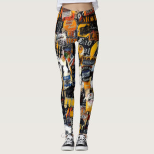 Retro, Grunge Aufkleber Wandmuster, 90er-Thema Leggings
