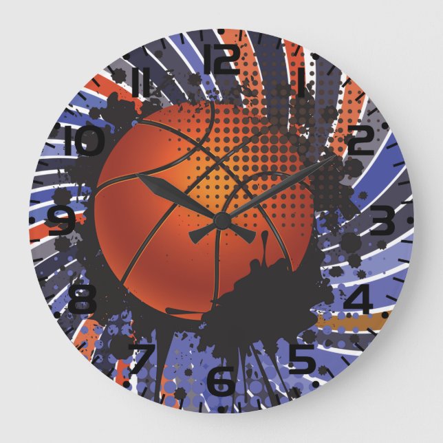 Retro Grunge Basketball Abstract Urban Sports Große Wanduhr (Vorderseite)