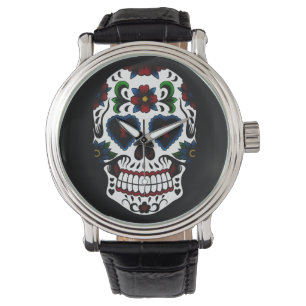 Retro Grunge Day of the Dead Sugar Skull Armbanduhr