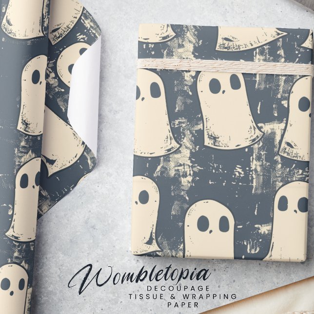 Retro Grunge Ghosts Halloween Muster Geschenkpapier (Von Creator hochgeladen)