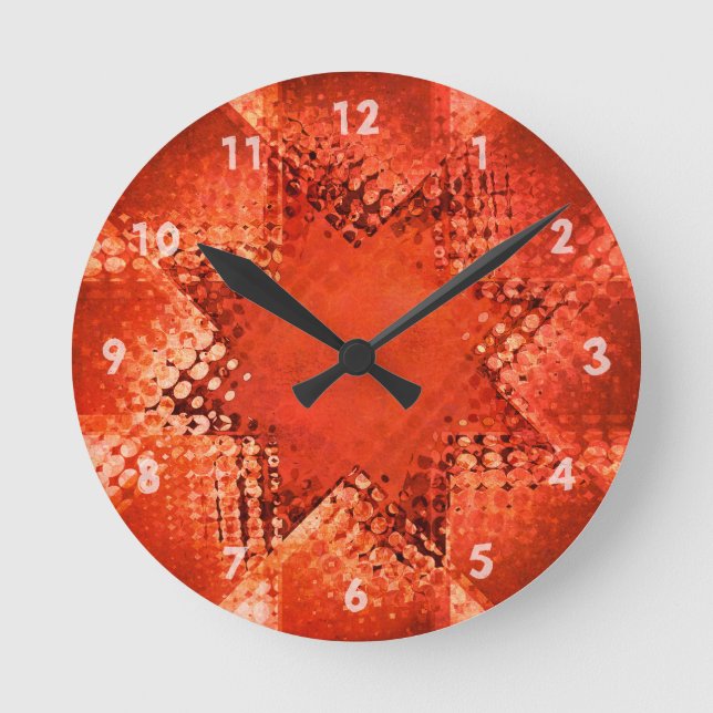 Retro Grunge halftone star Runde Wanduhr (Vorderseite)