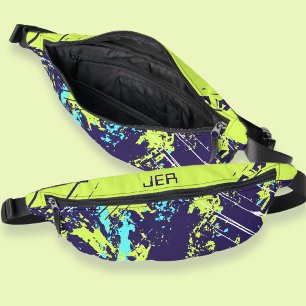 Retro Grunge Paint Splash Mit Monogramm Blau Cool Bauchtasche