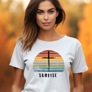 Retro Grunge Sonnenuntergang Kreuz treu Christlich T-Shirt