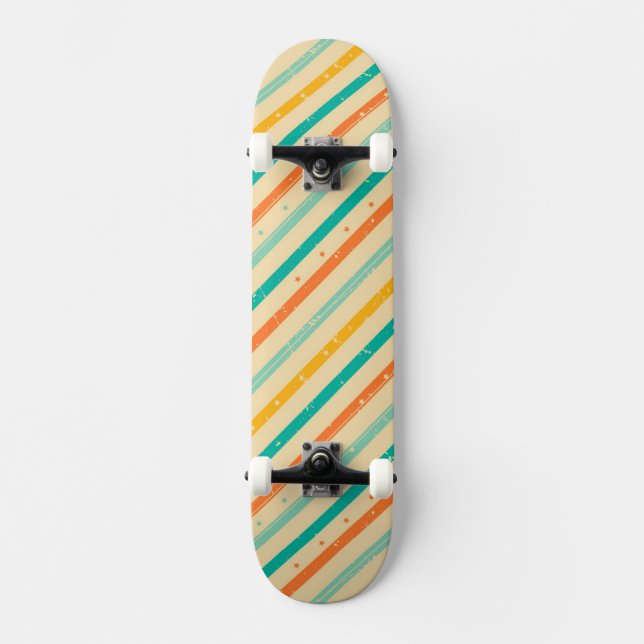 Retro-Grunge-Streifenmuster Skateboard (Vorderseite)