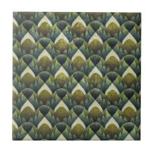 Retro Grünoliv geometrisches Kunstmuster Fliese