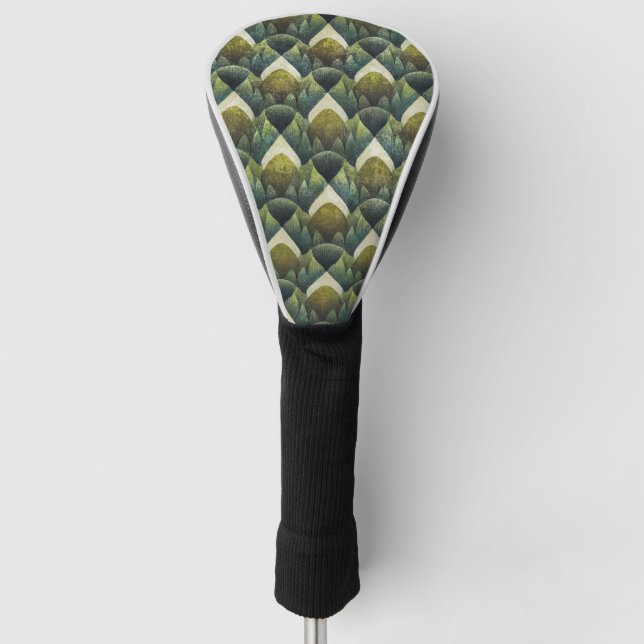 Retro Grünoliv geometrisches Kunstmuster Golf Headcover (Vorderseite)