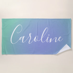 Retro Grünverlauf Personalisierter Schriftname Strandtuch
