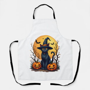 Retro Grusel Halloween-Kostüm schwarze Katze Salem Schürze