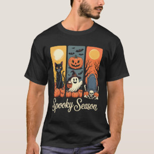 Retro Grusel-Saison Schwarze Katze Geist Kürbis Ha T-Shirt