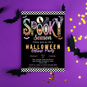 Retro Grusel Schwarz Vintage Halloween-Kostüm-Part Einladung