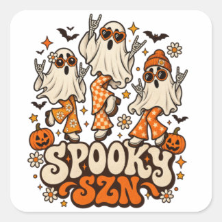 Retro Grusel SZN Geister | Groovy 70er Halloween D Quadratischer Aufkleber