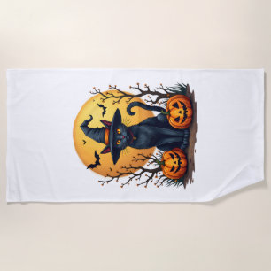 Retro-gruseliger Halloween-Kostüm-Schwarze Katze S Strandtuch