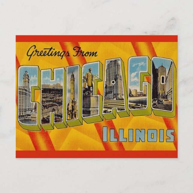 Retro Gruß aus Chicago Postkarte (Vorderseite)