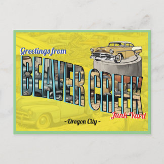 Retro-Grüße aus Biber-Creek-Junk-Yard Postkarte