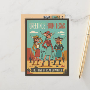 Retro Grußkarten von Texas Cowgirls Reisen Postkarte