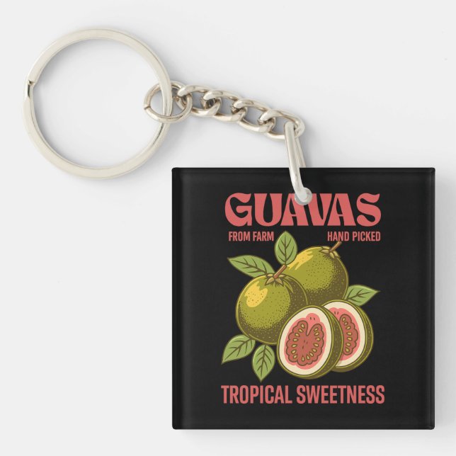 Retro Guavas Fruit Kommerzielle Grafik Art Stil Schlüsselanhänger (Vorderseite)