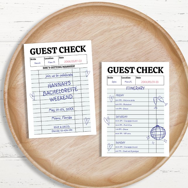 Retro Guest Karo Handwriting Bachelorette Weekend Einladung (Retro Guest Check Handwritten Bachelorette Weekend Invitation)