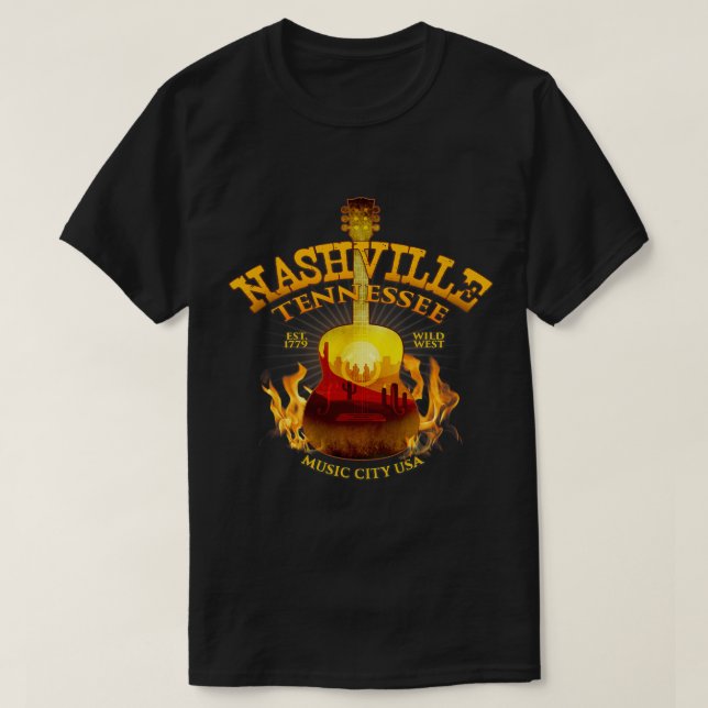 Retro Guitar Nashville Sunset Western T-Shirt (Design vorne)