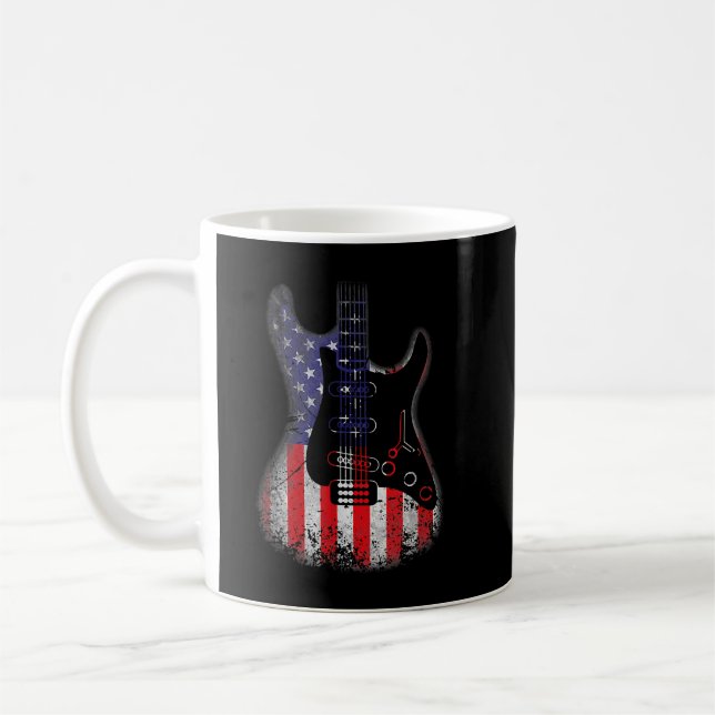 Retro Guitar US Flag gestört 4. Juli Gitarre Kaffeetasse (Links)