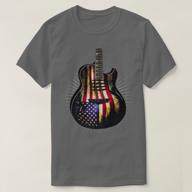 Retro Guitar US Flag gestört 4. Juli Gitarre T-Shirt (Design vorne)