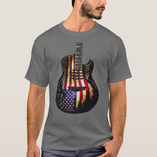 Retro Guitar US Flag gestört 4. Juli Gitarre T-Shirt