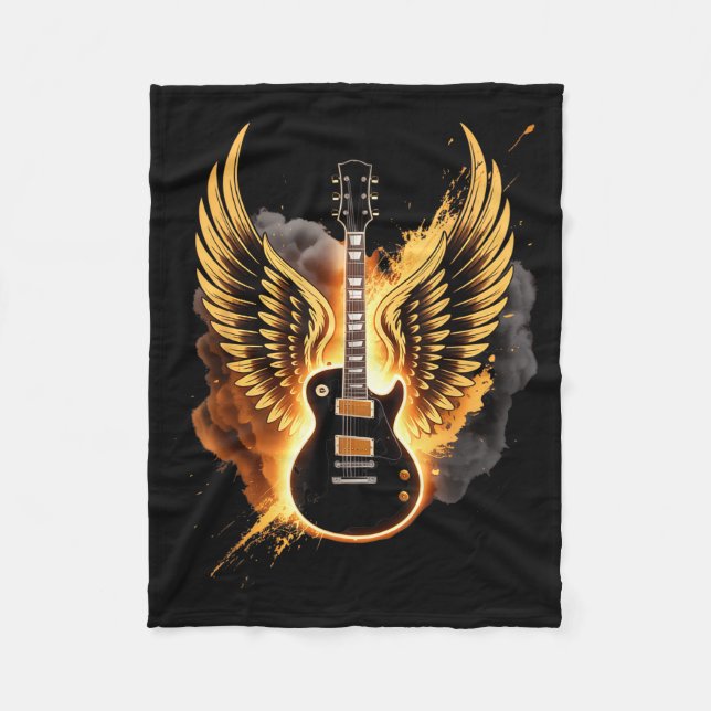 Retro Guitar Wings Abstract Art Rock And Roll Musi Fleecedecke (Vorderseite)