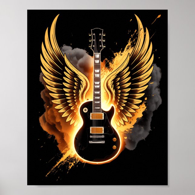Retro Guitar Wings Abstract Art Rock And Roll Musi Poster (Vorne)