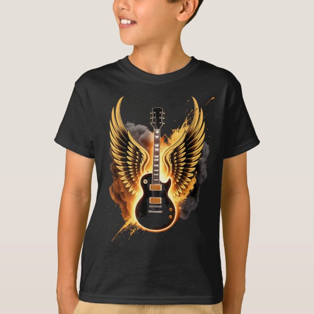 Retro Guitar Wings Abstract Art Rock And Roll Musi T-Shirt (Vorderseite)