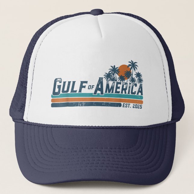 Retro Gulf of US America 2025 American Flag Golf Truckerkappe (Vorderseite)