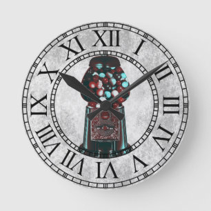 Retro-Gumball-Maschine Runde Wanduhr