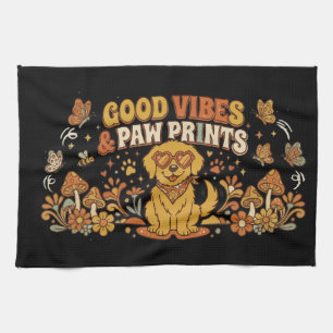 Retro Gute Vibes und Pfotenabdrücke Golden Retriev Geschirrtuch