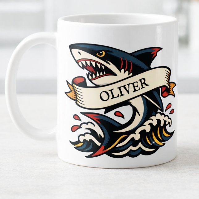 Retro-Hai-Tattoo Nautical Kaffeetasse (Von Creator hochgeladen)