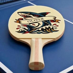 Retro-Hai-Tattoo nautisch Tischtennis Schläger