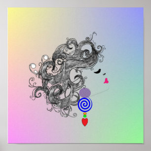 Retro Hair Fashion Design Psychedelic Poster