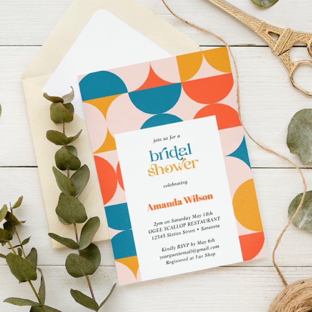 Retro Halbkreis Scallop Mitte Jahrhundert Bridal Einladung (Von Creator hochgeladen)