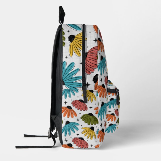 Retro Halftone Coneflowers Bedruckter Rucksack (Links)
