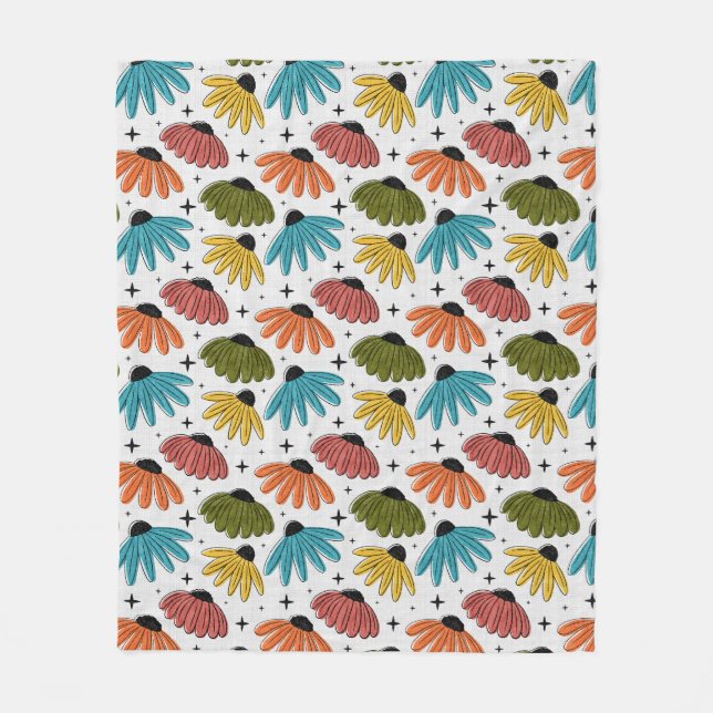 Retro Halftone Coneflowers Fleecedecke (Vorderseite)