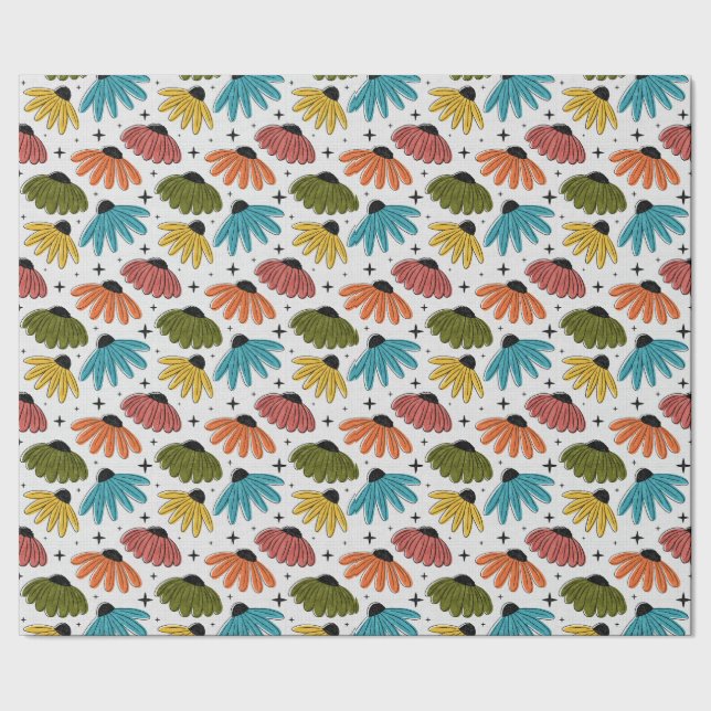 Retro Halftone Coneflowers Geschenkpapier (Saum)