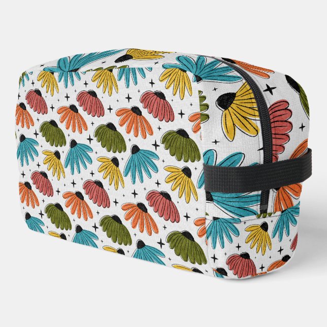 Retro Halftone Coneflowers Waschbeutel (Linke Seite)