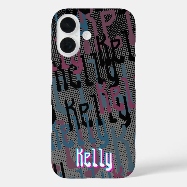Retro Halftone Pink und Blue Name Collage Case-Mate iPhone Hülle (Rückseite)