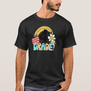 Retro Hallo 4. Klasse Lehrer Schüler Blumen Regenb T-Shirt
