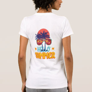Retro Hallo Sommer Strand Vibes Palme Baum Rücken  T-Shirt