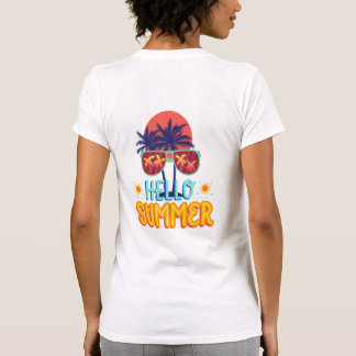 Retro Hallo Sommer Strand Vibes Palme Baum Rücken T-Shirt