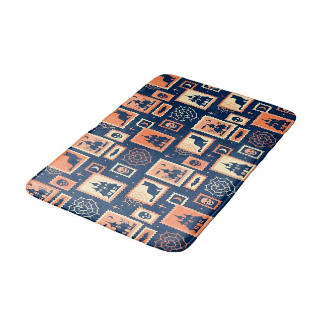 Retro-Halloween-Artistamps Badematte (Schrägansicht)