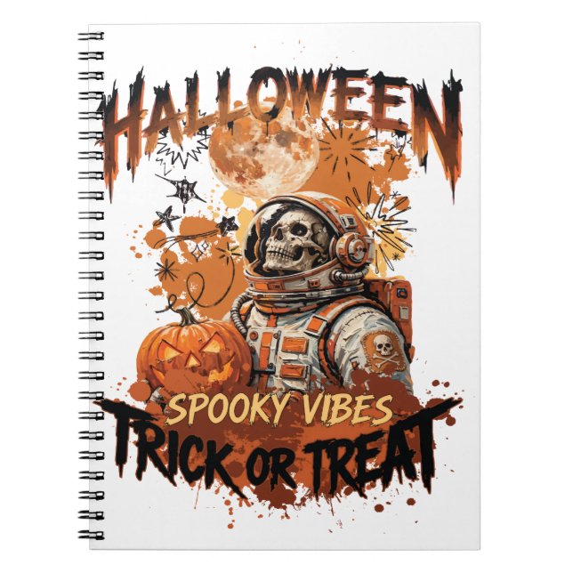 Retro-Halloween-Astronauten-Notizbuch Notizblock (Vorderseite)