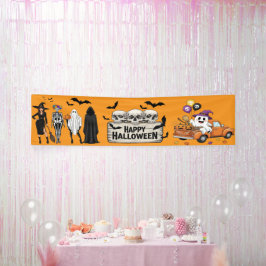 Retro Halloween Banner - Skulls & Ghosts Dekoratio