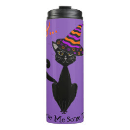 Retro Halloween Black Blasé Cat mit Hexenhut Thermosbecher