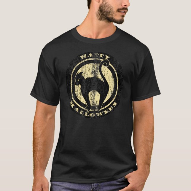 Retro Halloween Black Cat T-Shirt (Vorderseite)